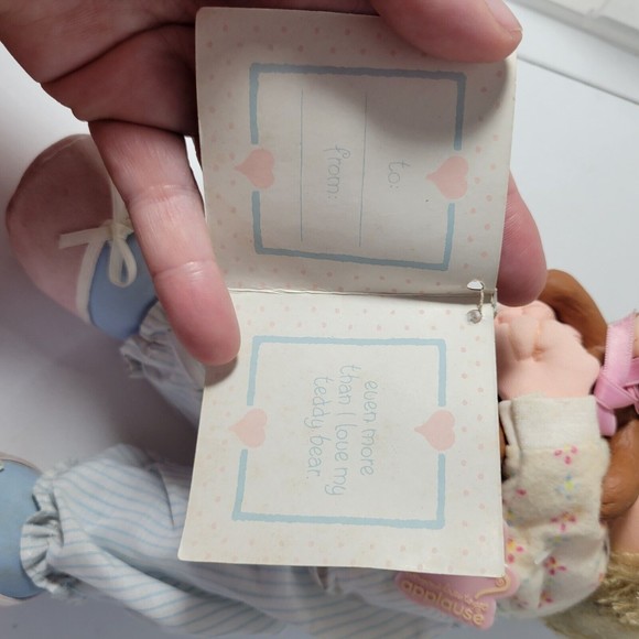Precious Moments Applause 1986 Child with Teddy Bear Doll with Tag Missing Nose - Picture 9 of 10